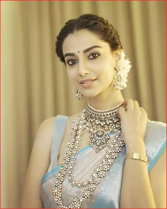 Meenakshi Chaudhary attracts in blue saree