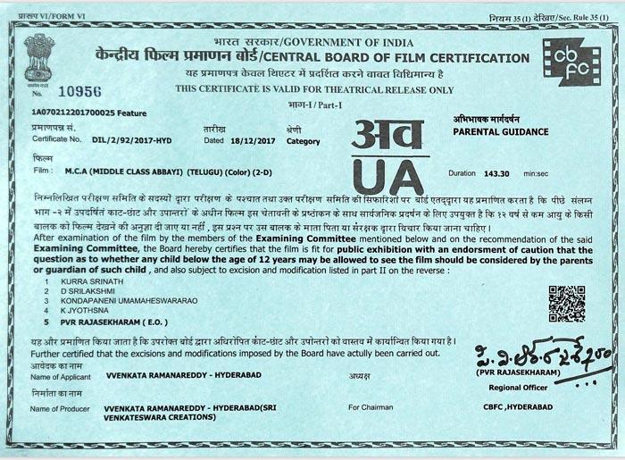 Nani MCA Censor Report!
