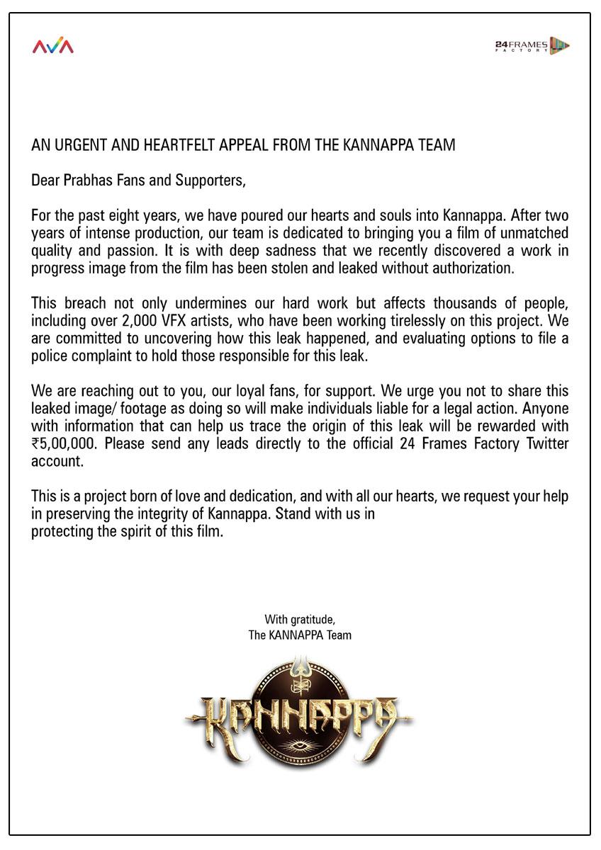 Kannappa Makers Warn People Over Prabhas Pic Leak