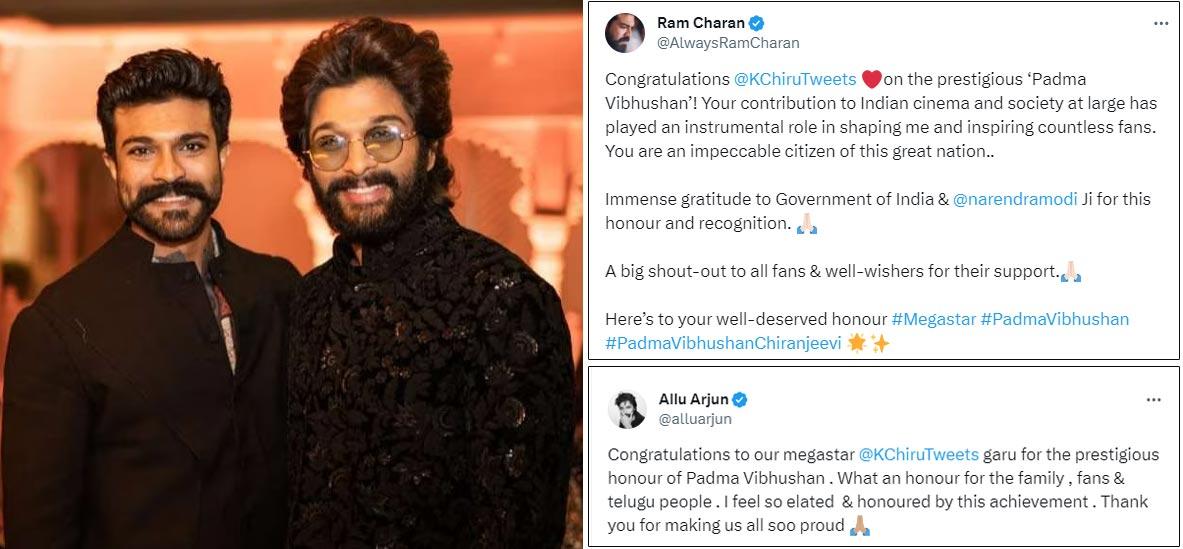 Ram Charan, Allu Arjun Wishes Padma Vibhushan Chiranjeevi