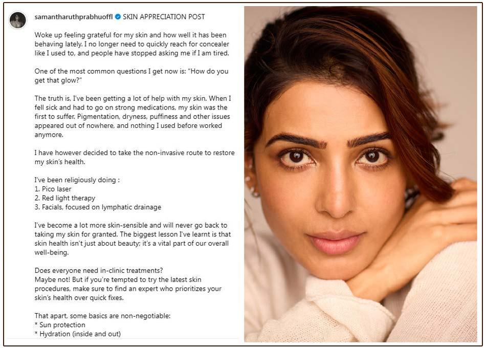 Samantha shared her skin ordeal