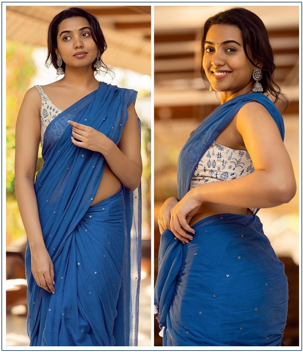 Shivathmika Spellbinds In Blue Saree