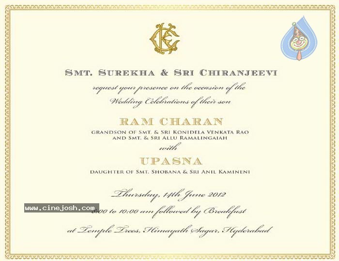 Ram Charan Wedding Invitation - 1 / 4 photos