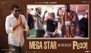 Megastar Chiranjeevi Surprises Peddi Team With Set Visit