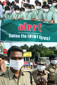 School children taking out swine flu awareness...
