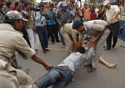 Students demanding the dead bodies at Osmania.