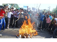 OU students burn effigy of Rosaiah