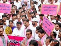TRS activists celebrate with a rally