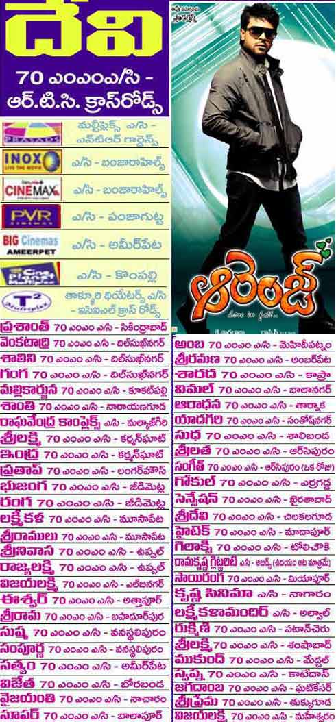 'Orange' First List Hyderabad Theatres