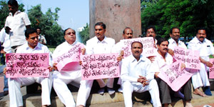 Suspended TRS MLAs continue protest at Martyrs Memorial