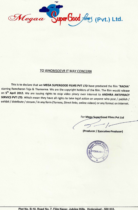 'Rachcha' Anti-Piracy Warning