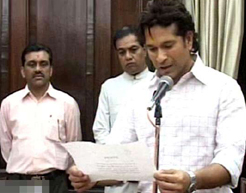 Sachin takes Rajya Sabha Oath