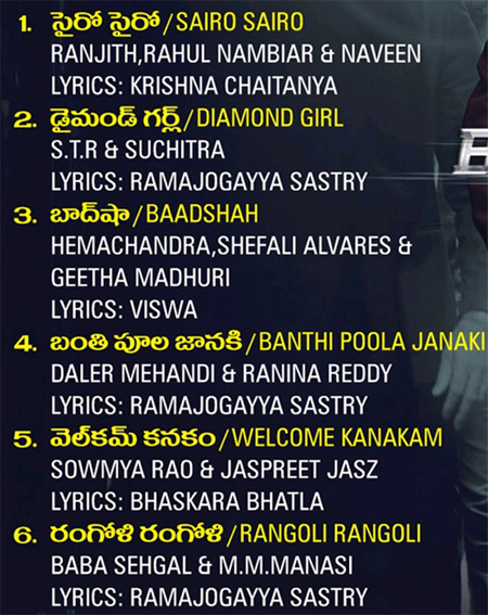 'Baadshah' Songs List Poster