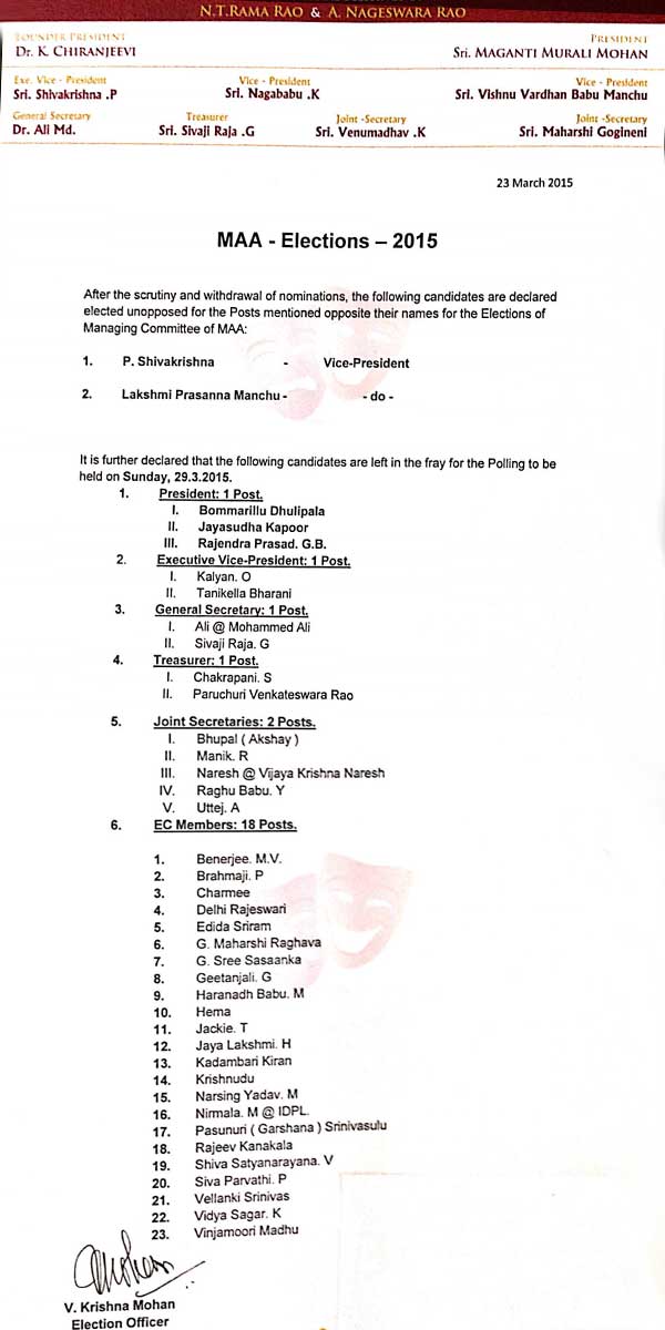 MAA Elections 2015 List