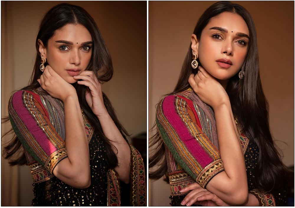 Aditi Rao Hydari Is Adorable In A Black Shimmery Saree