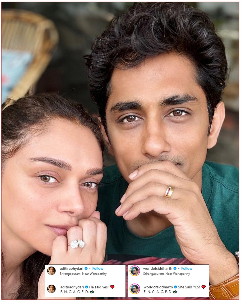 Aditi Rao Hydari - Siddharth joyfully announced their engagement