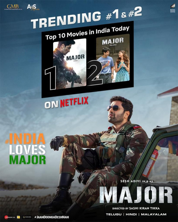 Adivi Sesh's Major Ranked Number 1 On Netflix Trends List