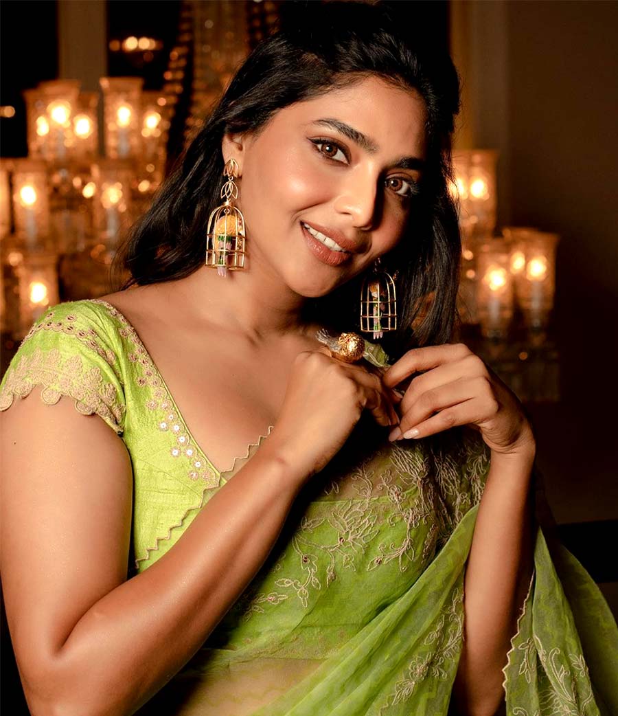 Aishwarya Lekshmi shines in Green Saree