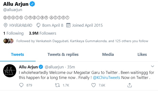 Allu Arjun Welcomes Chiranjeevi To Twitter World