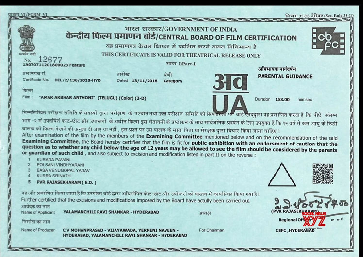 Amar Akbar Anthony Censor Certificate