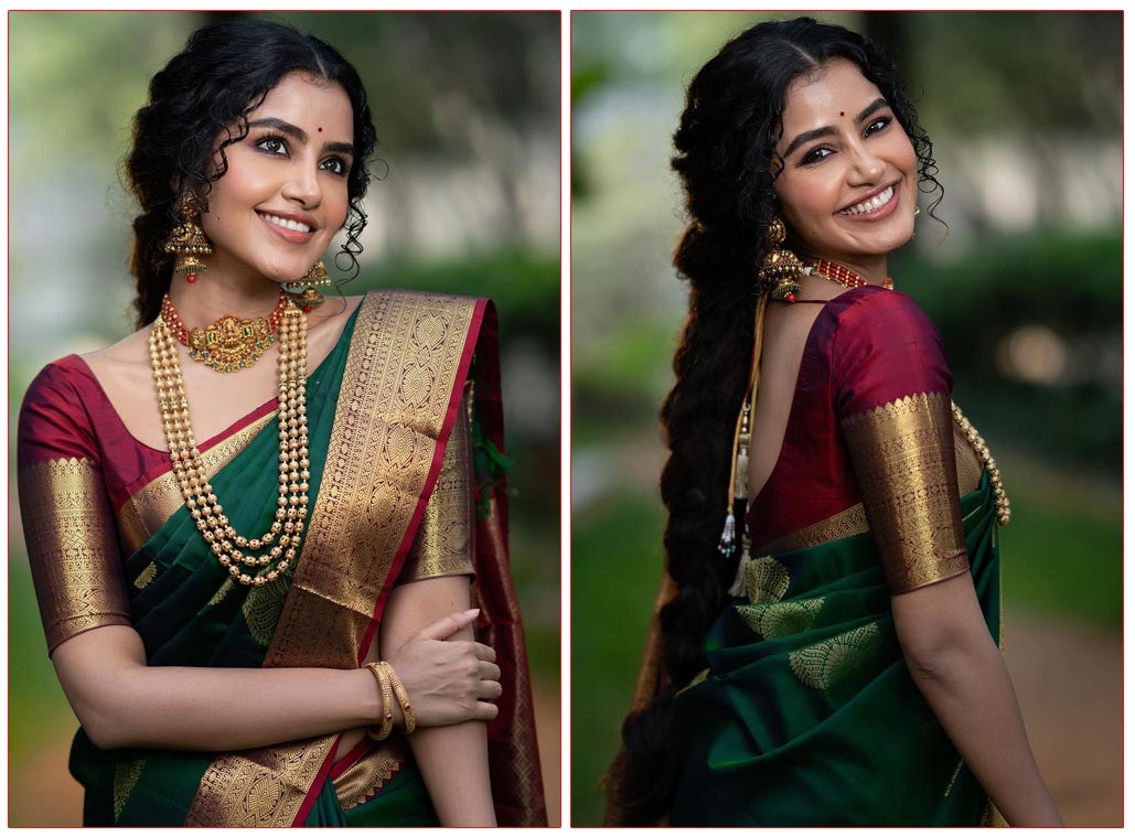  Anupama Parameswaran Adorned in a green pattu saree