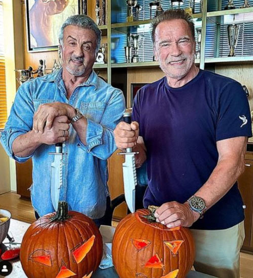 Arnold Schwarzenegger, Sylvester Stallone surprises with pumpkins