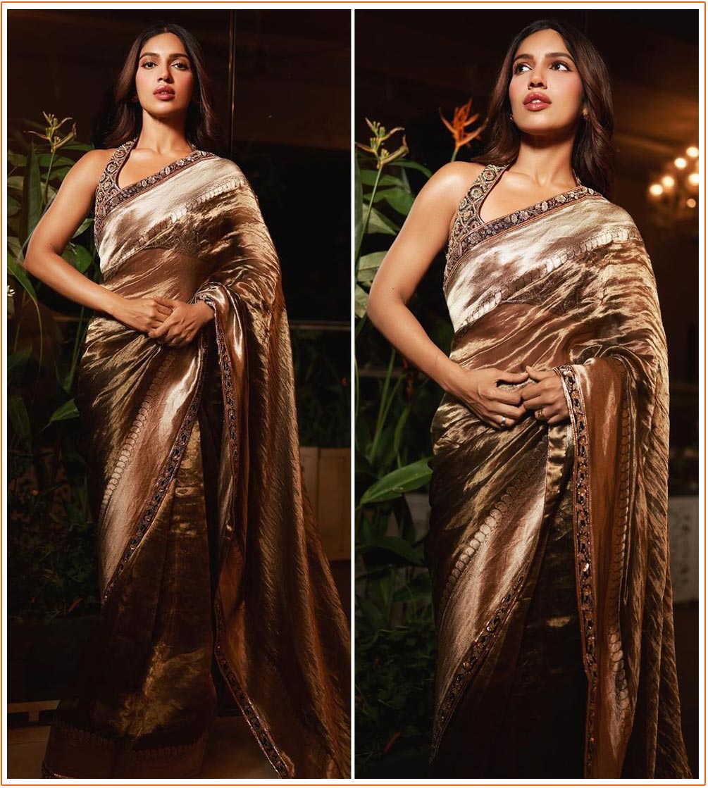 Bhumi Pednekar showcasing her elegance and style In a stunning gold saree