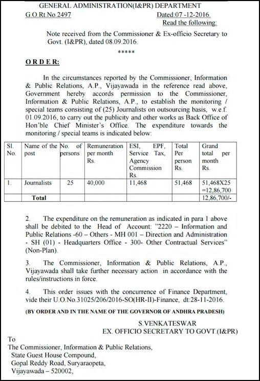 Chandrababu Naidu appointed 25 journos for publicity. 