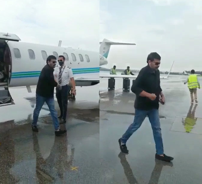 Chiranjeevi lands in Hyderabad