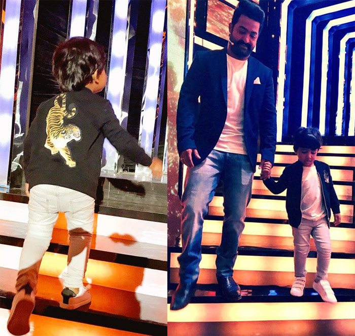 Jr NTR With Son Abhay Ram at Bigg Boss Sets