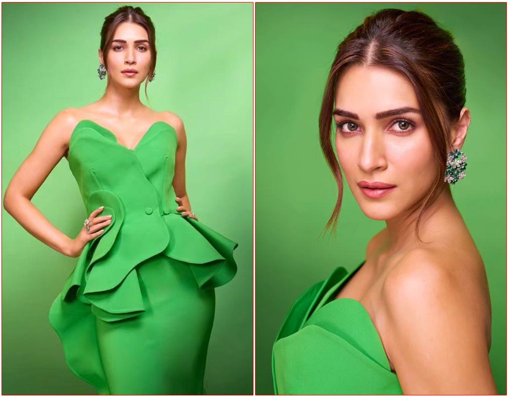 Kriti showcasing a breathtaking green dress
