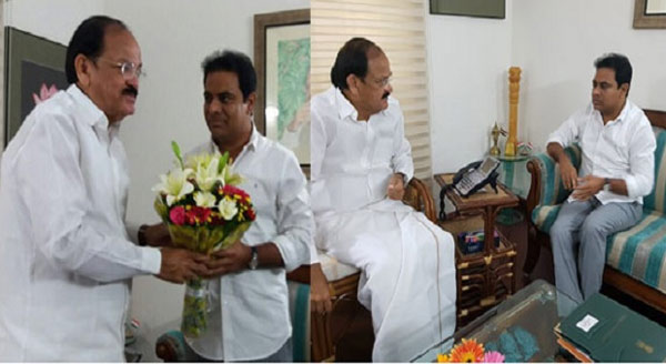 KTR meets Venkaiah Naidu, seeks funds for city infra