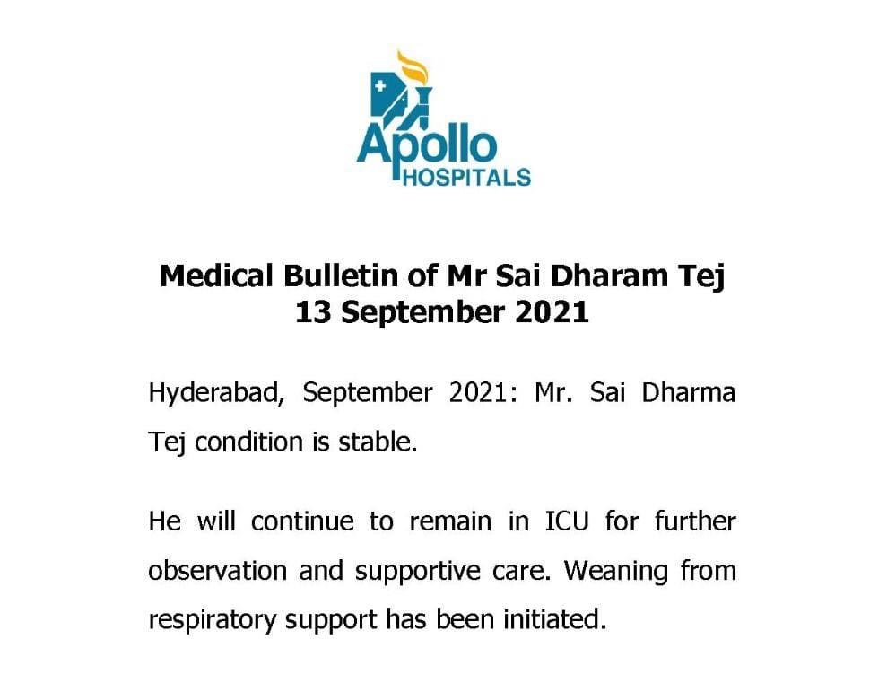 Latest update on Sai Dharam Tej's health condition