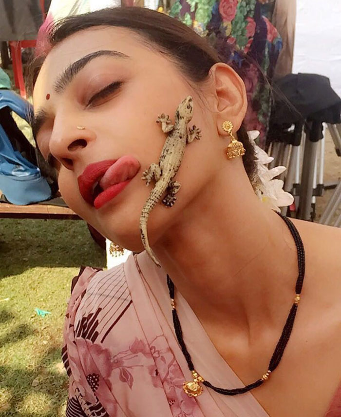 Lizard on Radhika Apte Cheek