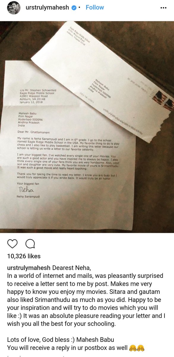 Mahesh Babu Letter To and From a Fan