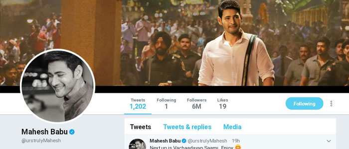 Mahesh Babu's Twitter Followers 6 Million