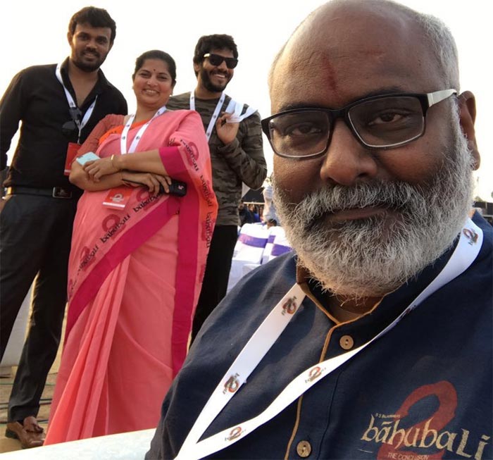 MM Keeravani, His Wife Sri Valli At Baahubali Pre Event
