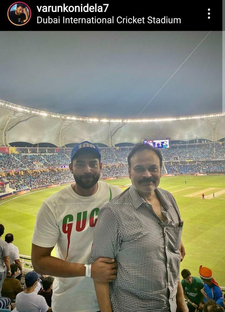 Naga Babu and Varun Tej watch T-20 India vs Pakistan match