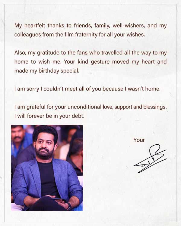 NTR's emotional message on his birthday