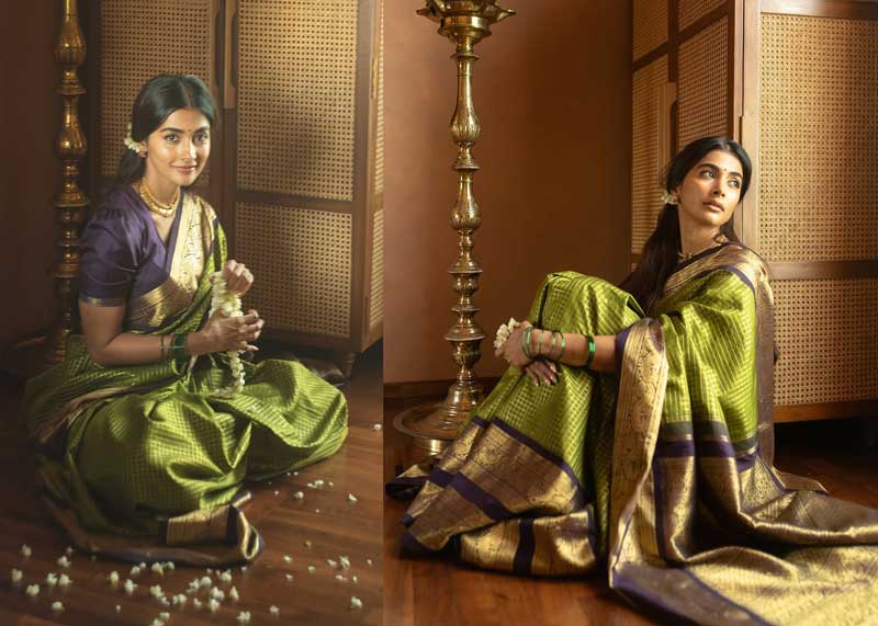 Pooja Hegde Vintage Saree Photoshoot