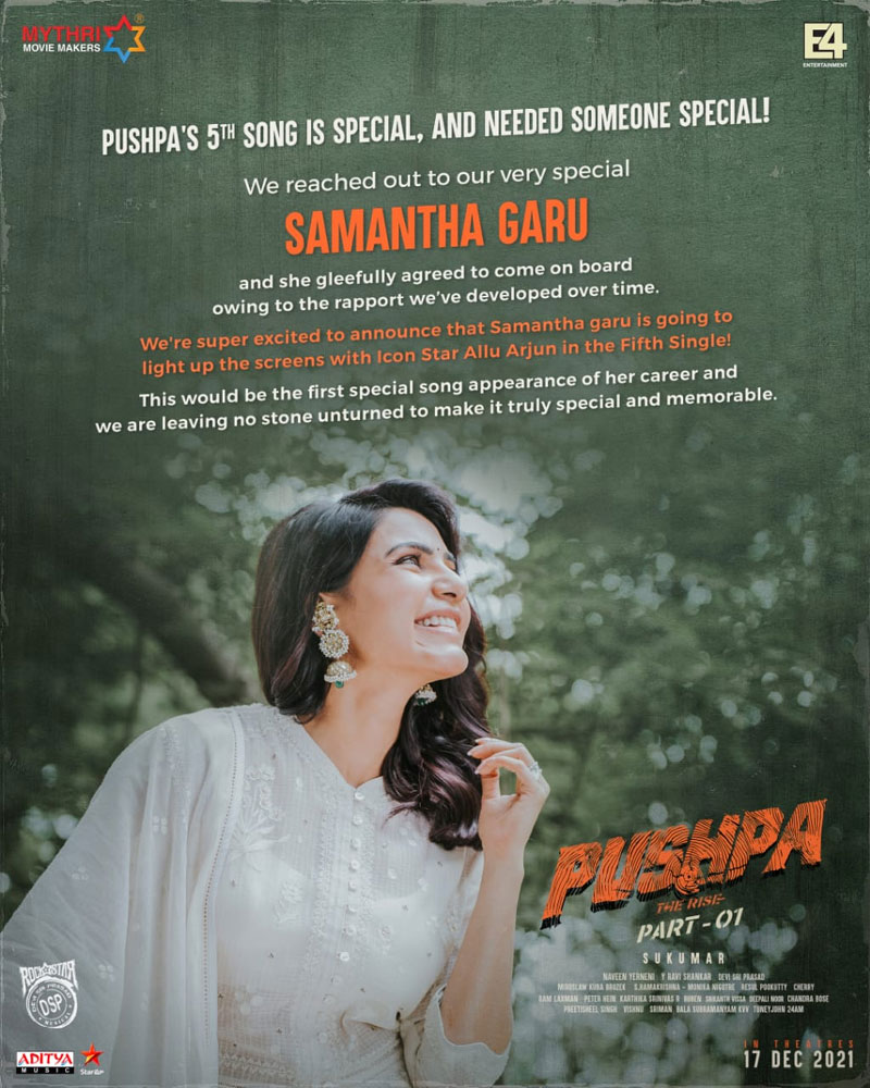 Pushpa makers welcome Samantha on board for the special song