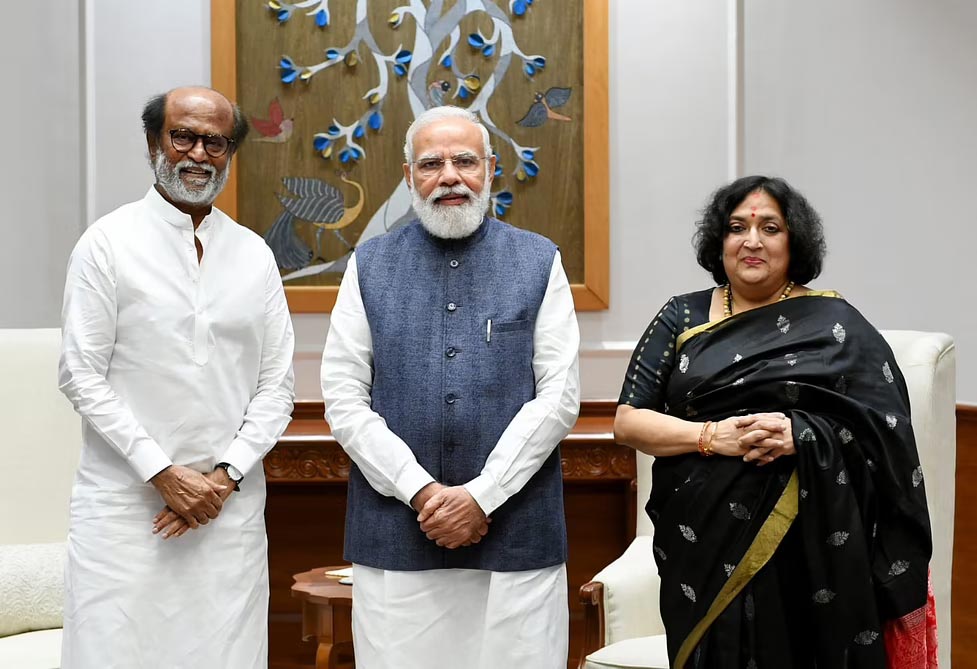 Rajinikanth and Latha wife President Ramnath Kovind and PM Modi