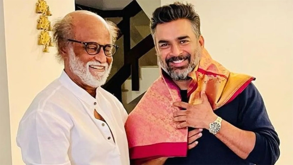 Rajinikanth felicitates Madhavan and Nambi Narayanan