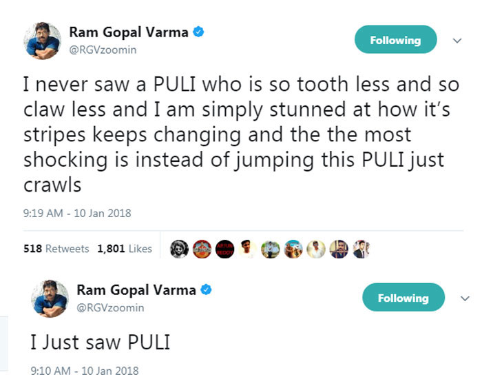 Ram Gopal Varma Tweet On Agnyathavasi
