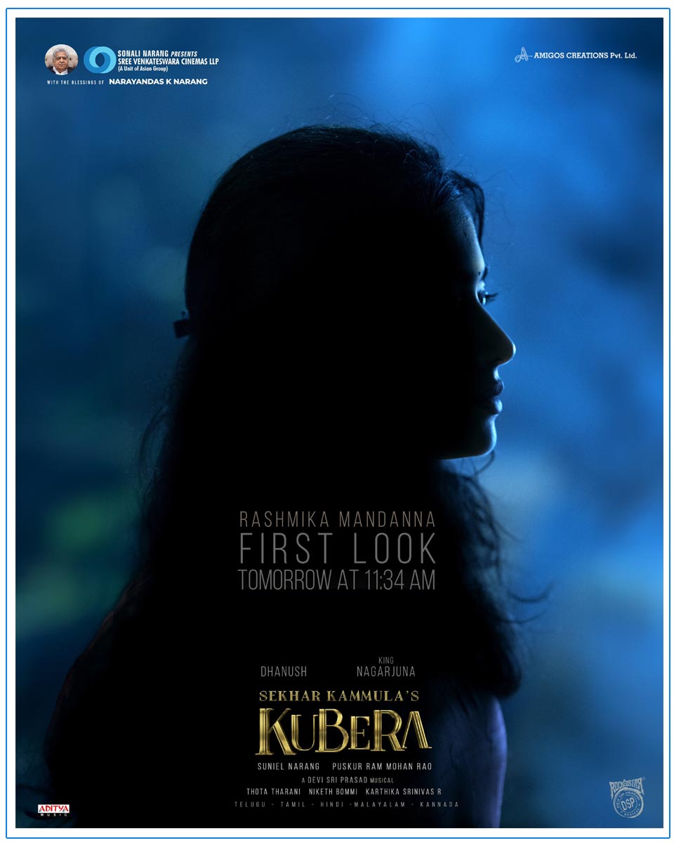 Rashmika Mandanna First Look From Kubera To Be Out tomorrow at 11:34 AM