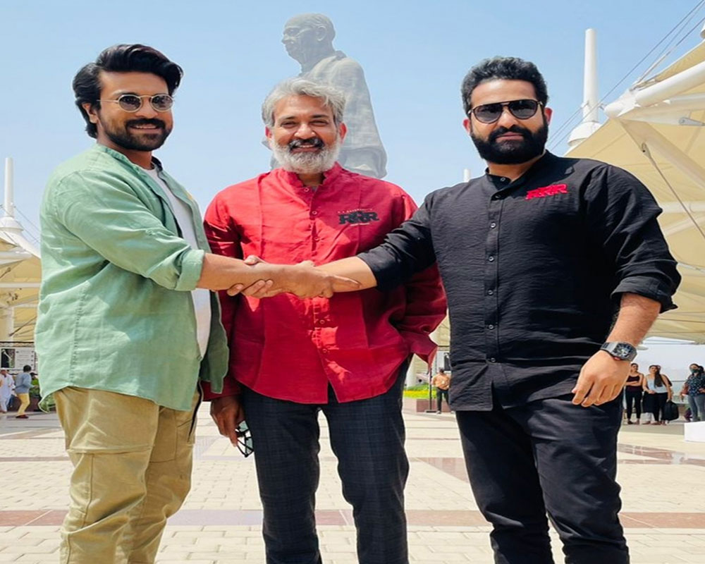   RRR; Ram Charan, Rajamouli, NTR visits Statue Of Unity