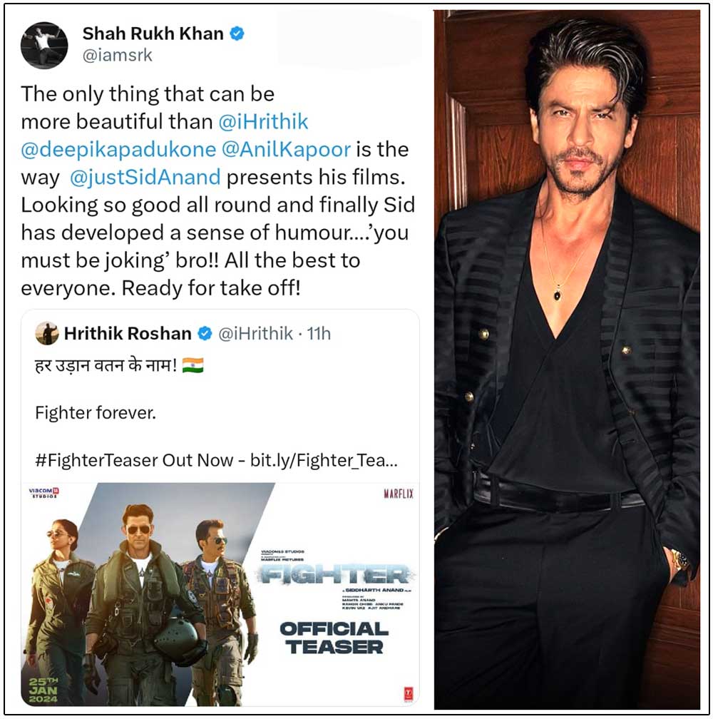 Shah Rukh Khan post on Fighter teaser