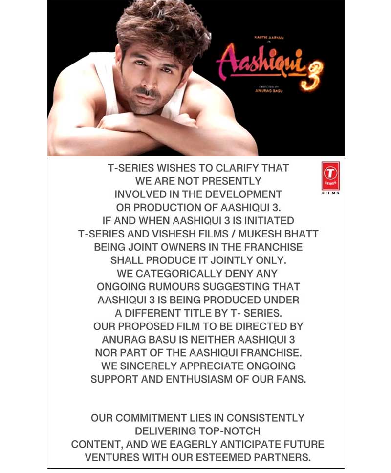 T Series Called Off Aashiqui 3 Headlined By Karthik Aaryan