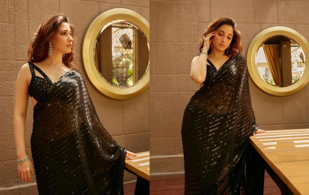 Tamannaah Bhatia Tempts In A Black Saree