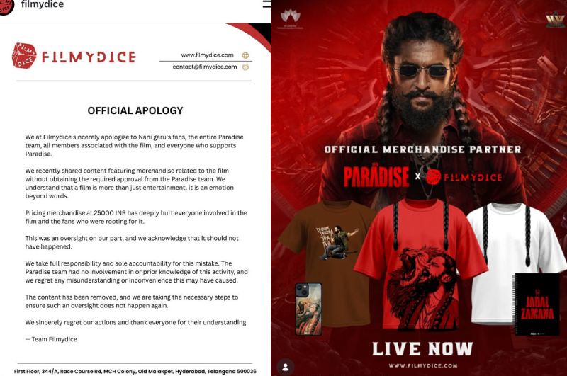 The Paradise Merchandise: FilmyDice apologises